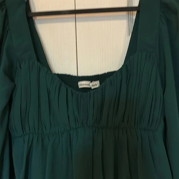 Abercrombie olive green chiffon puff long sleeve blouse Sz S - Picture 11 of 16